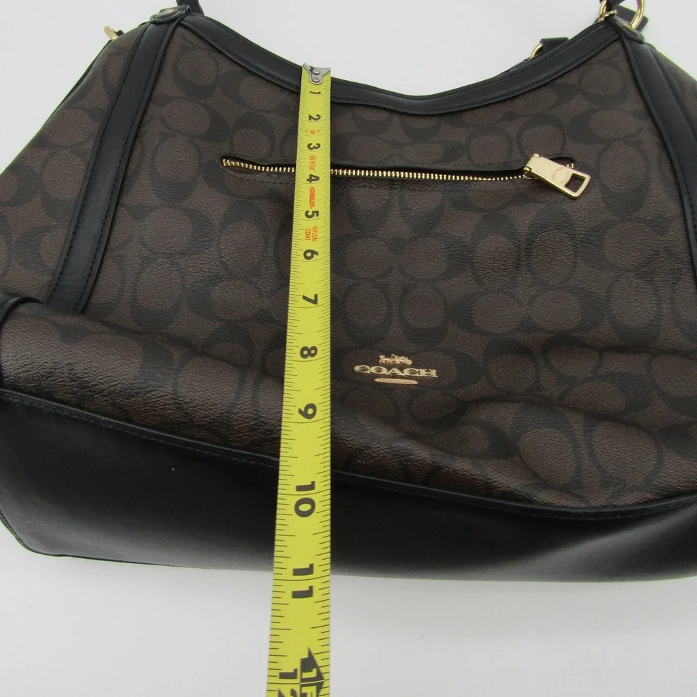 Coach Kristy Shoulder Bag Brown Black Signature Canvas Leather B2291-C6232 Hobo